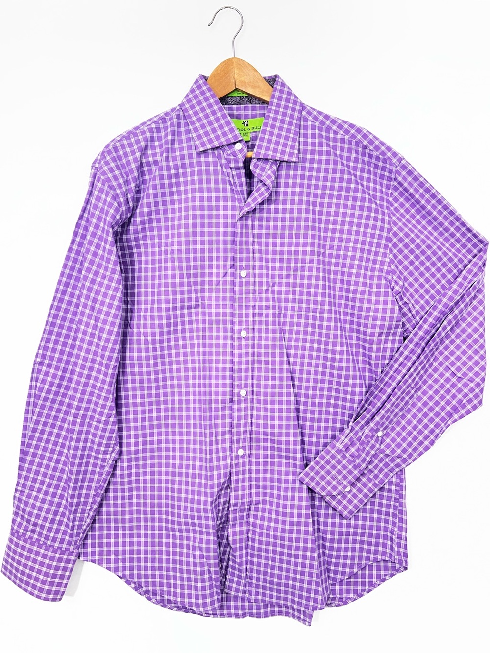 Men's Long-Sleeve Purple Check Dress Shirt